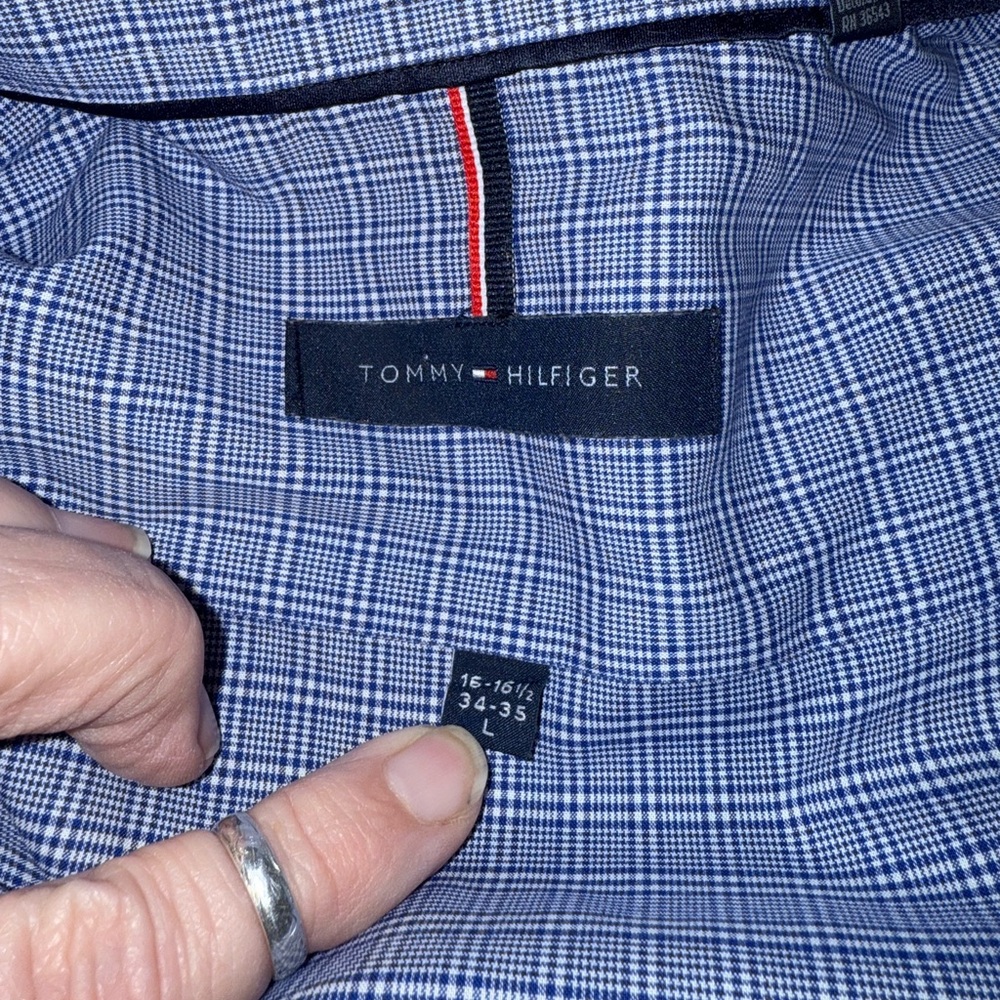 Tommy Hilfiger Blue and White Small Plaid Dress Shirt. Large. - Picture 7 of 9